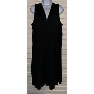 Lands End Sz LARGE Black Sleeveless V-Neck Cotton Blend Stretch Knit Dress EUC